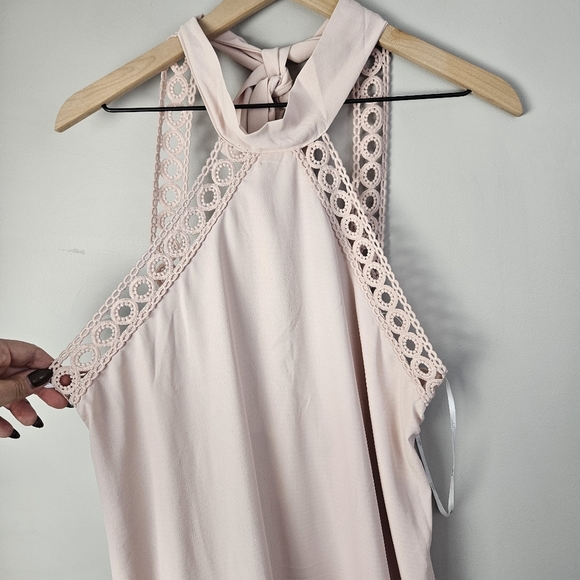 Lulu’s Pink Halter Mini Dress Crochet Large - Picture 3 of 13